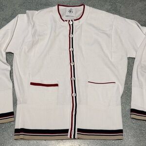 Brooks Brothers White Cardigan with Red and Black Trim